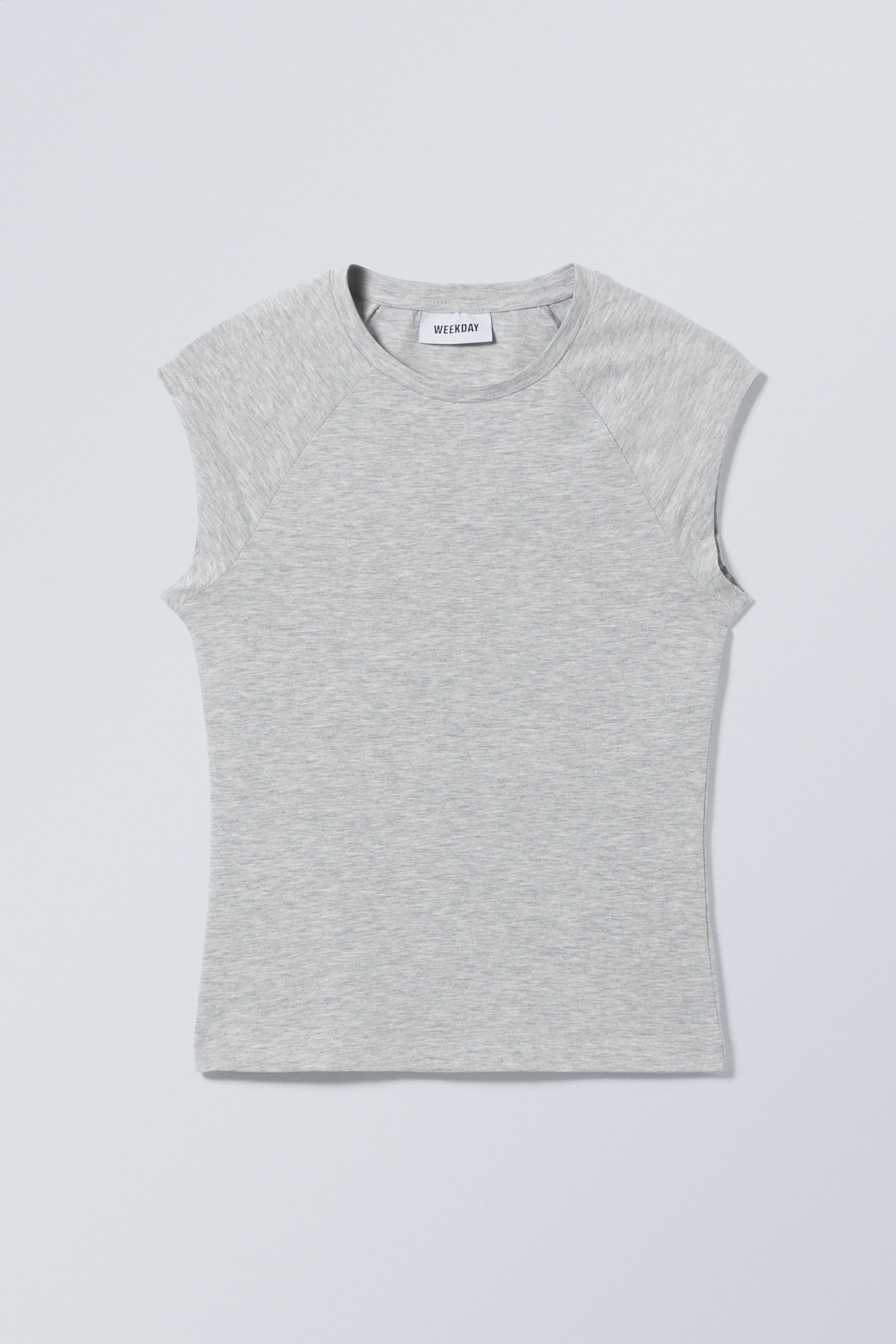 Grey Melange - Short Sleeve Fitted Top - 1