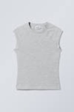Grey Melange - Short Sleeve Fitted Top - 0
