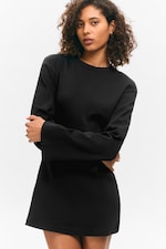 Black - Long-Sleeved Cotton Mini Dress - 2