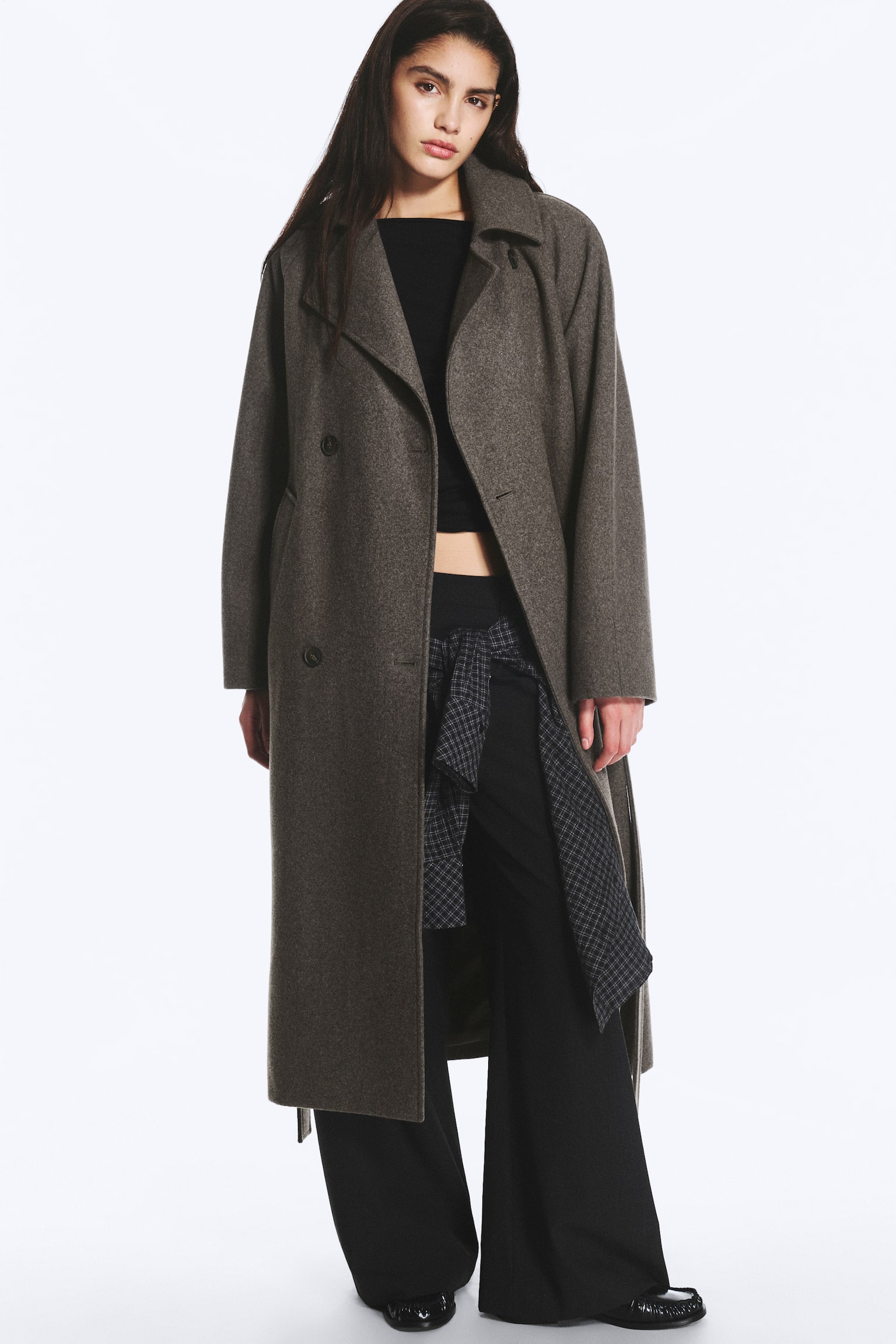 Oversized kabát Kia z vlnenej zmesi s dvojradovým zapínaním - Tmavý Taupe Melanž/Tmavá Sivá Melange/Čierna - 1