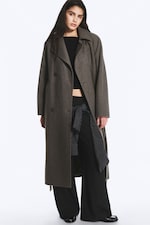 Taupe foncé chiné - Manteau oversize croisé en laine mélangée Kia - 0