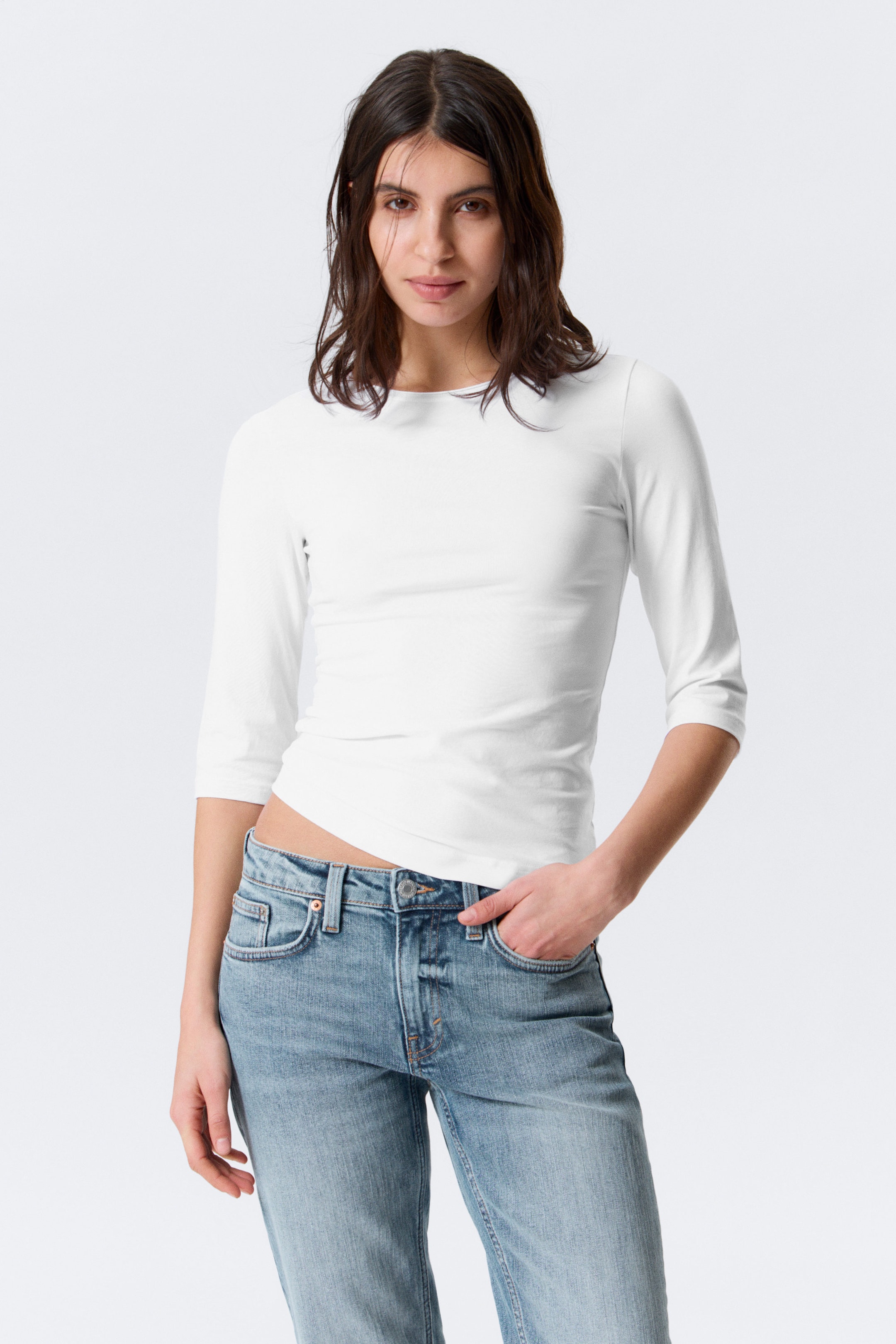 White - Fitted Three-Quarter Sleeve Top - 1