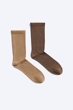 Light & Dark Brown - 2-pack Washed Crew Socks - 0
