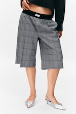 Kariertes Grau - Entspannte Pull-on-Shorts mit niedrigem Bund - 1