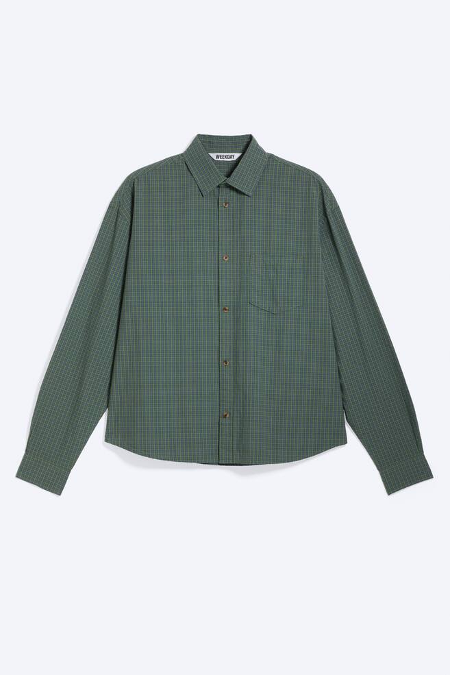 Chemise carrée à manches longues en popeline de coton - Carreaux verts/Bleu à carreaux/Noir/marron à carreaux/À carreaux beige cendré clair - 1