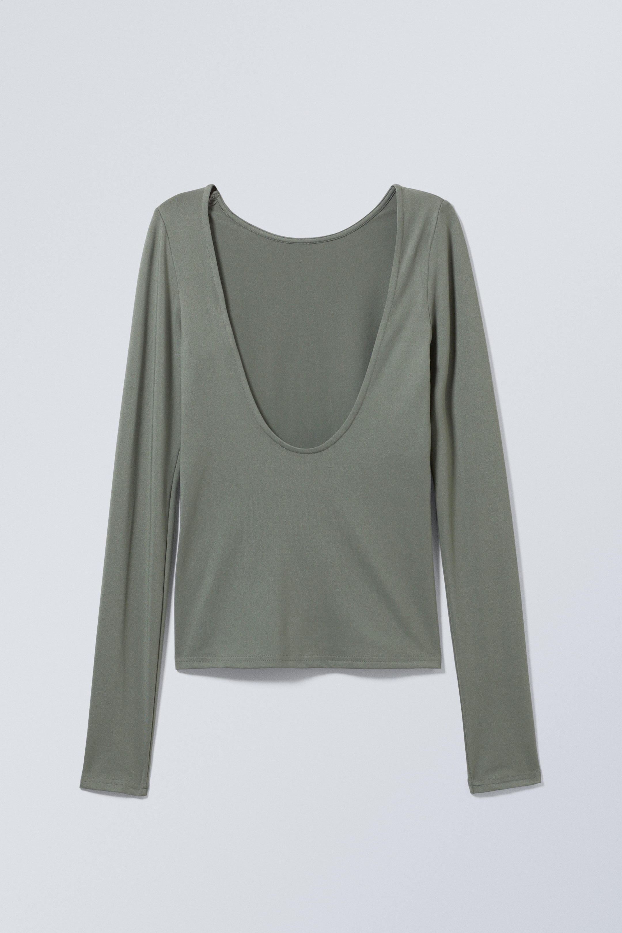 Khaki Green - Gizem Open Back Long Sleeve Top - 1