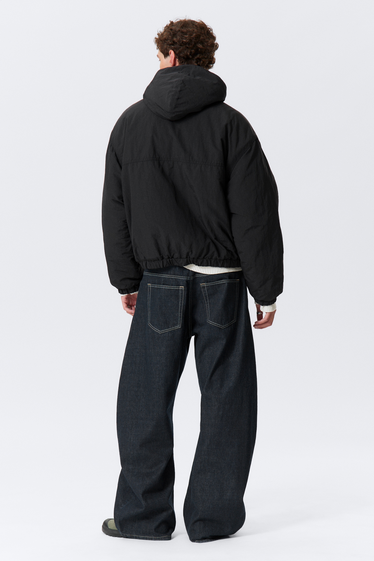 Relaxed Nylon Bomber Jacker - Black/Dusty Brown - 3