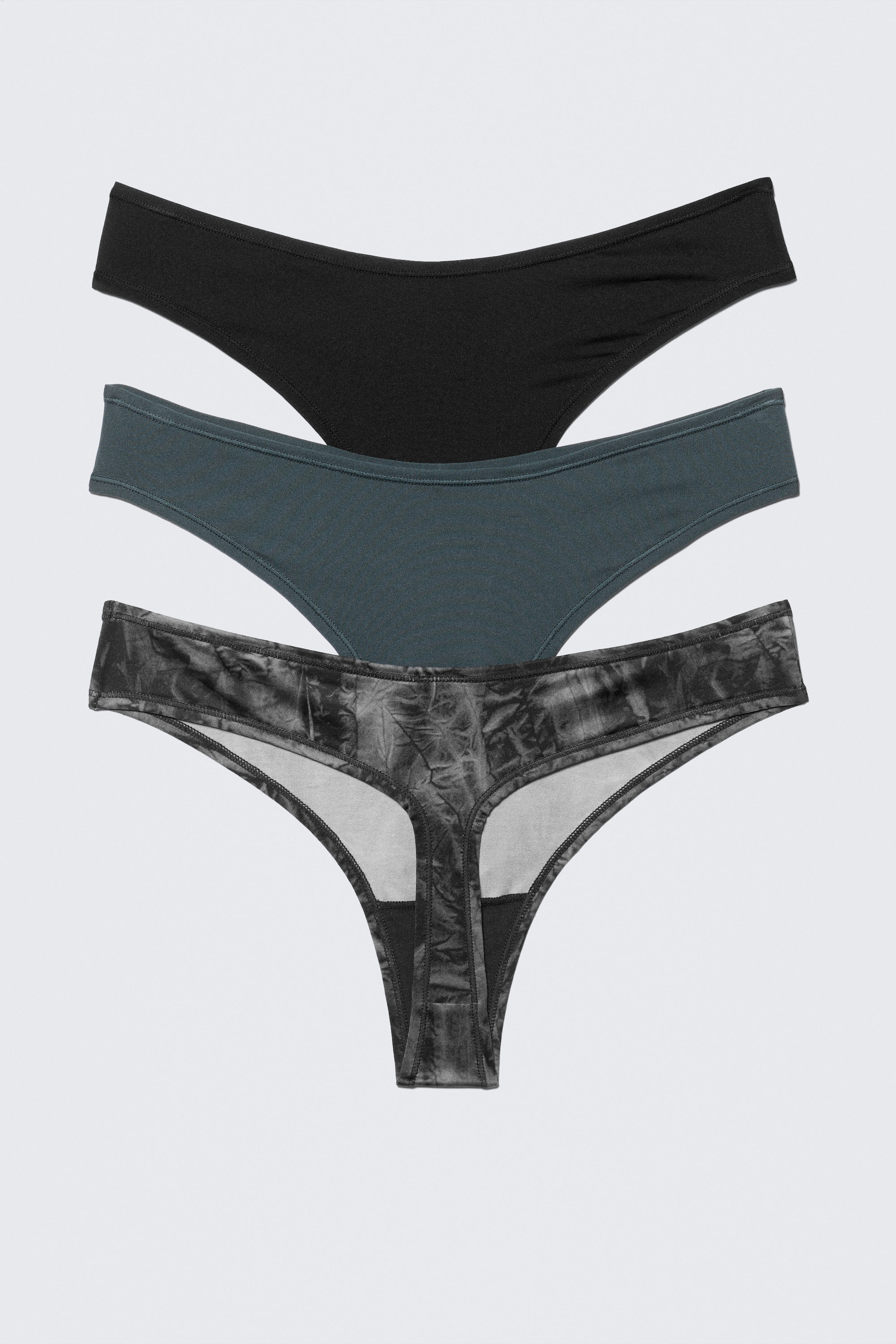 Black/Blue/Crinkle Grey - 3-pack Soul Micro Thongs - 5