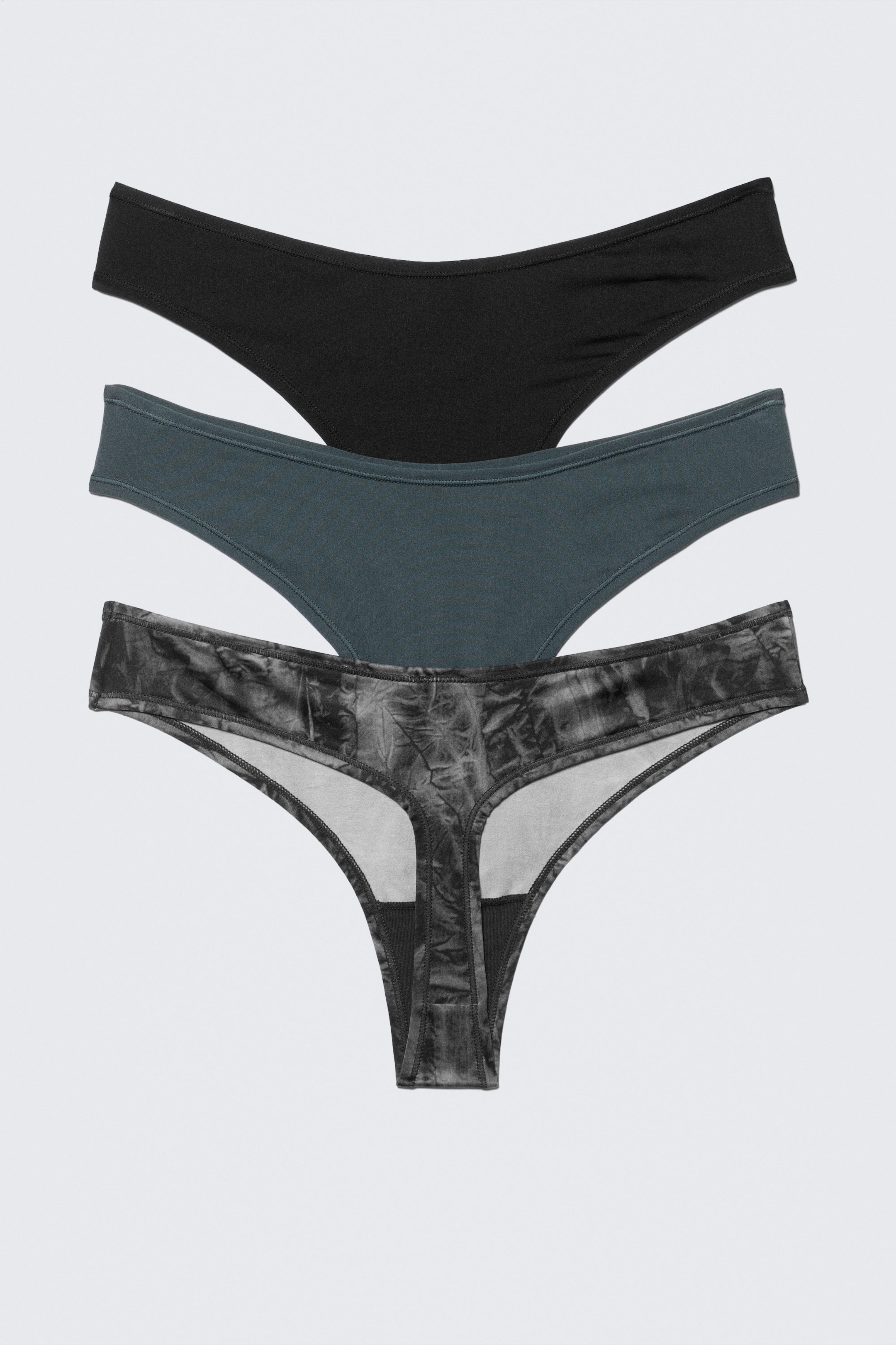 Black/Blue/Crinkle Grey - 3-pack Soul Micro Thongs - 2