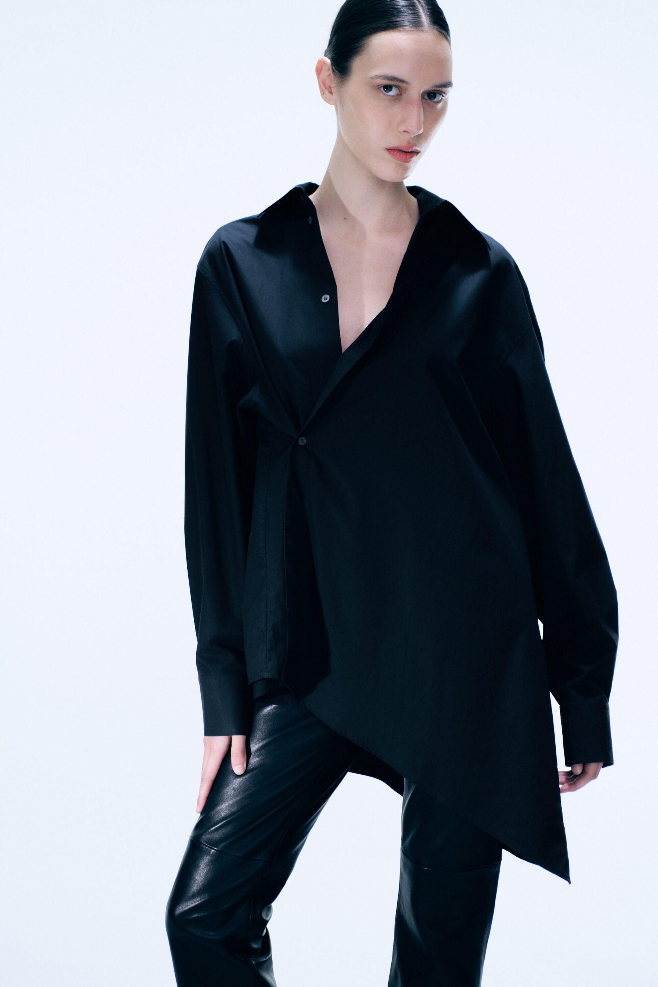 Off-black - Cross-buttoned Expand Shirt - 1