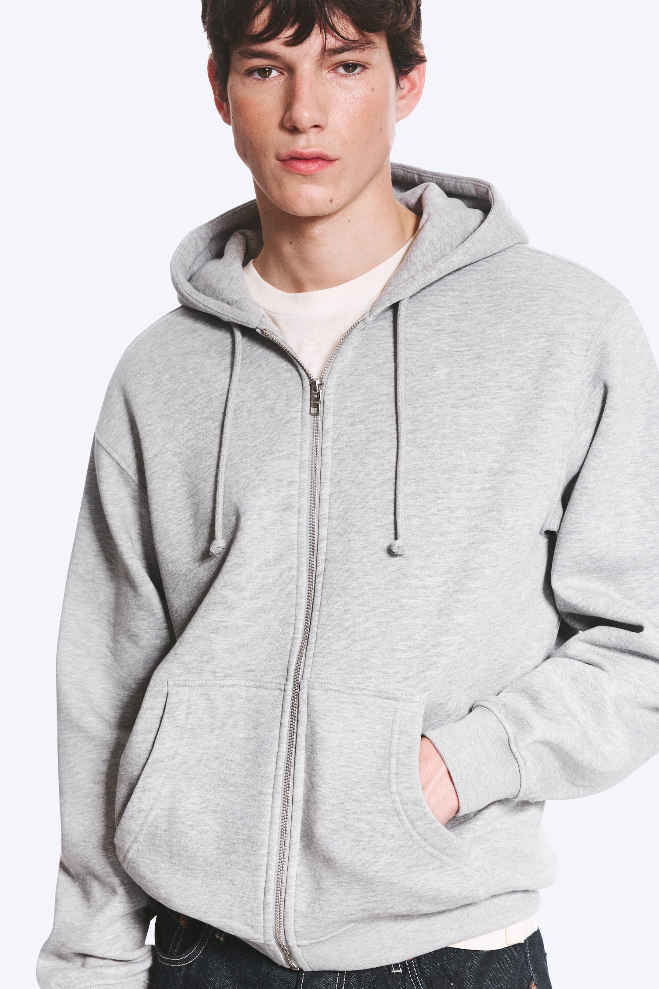 Hellgrau meliert - Klassischer Zip-Hoodie - 2