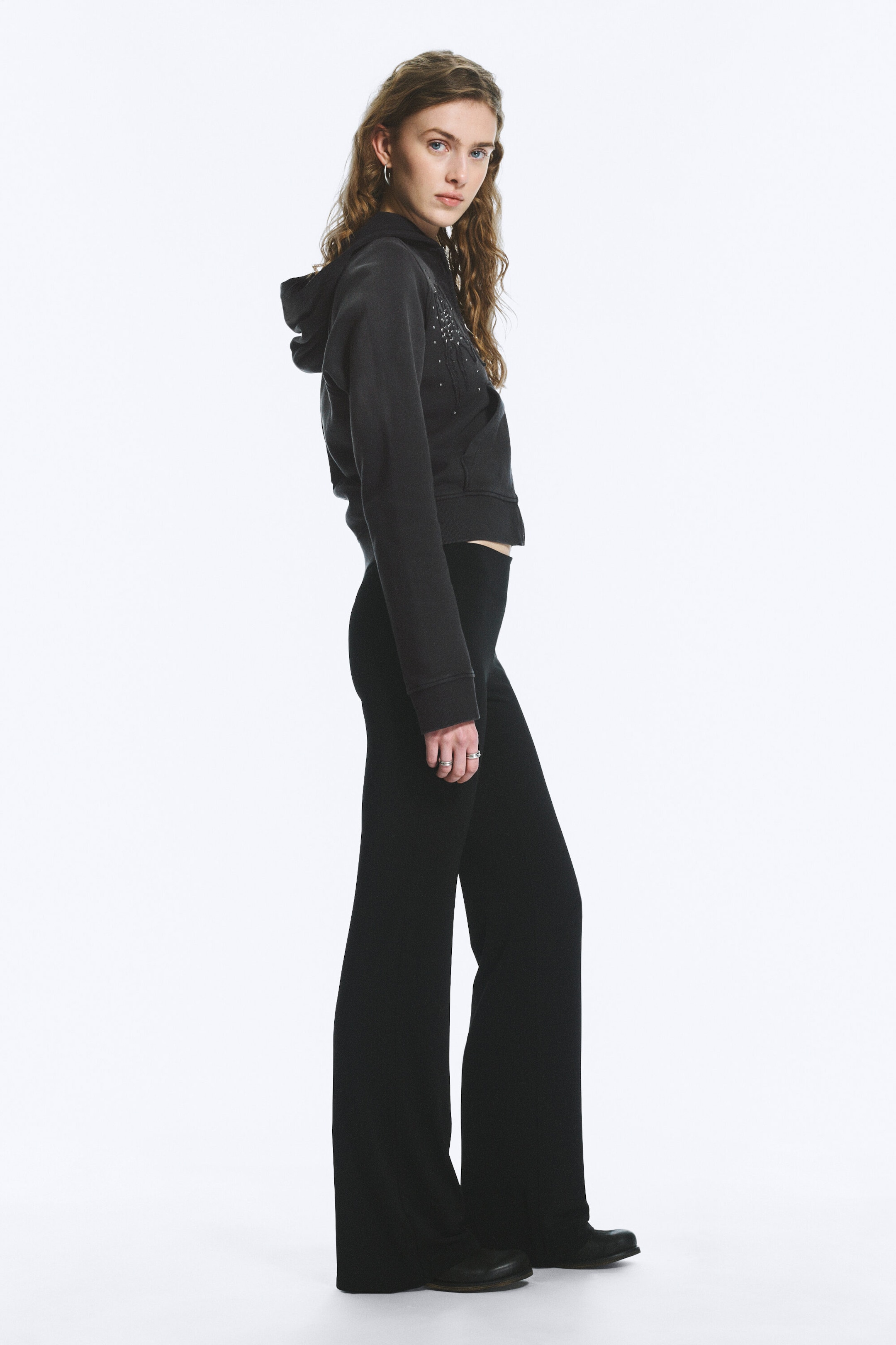 Black - Low Rise Bootcut Jersey Trousers - 2