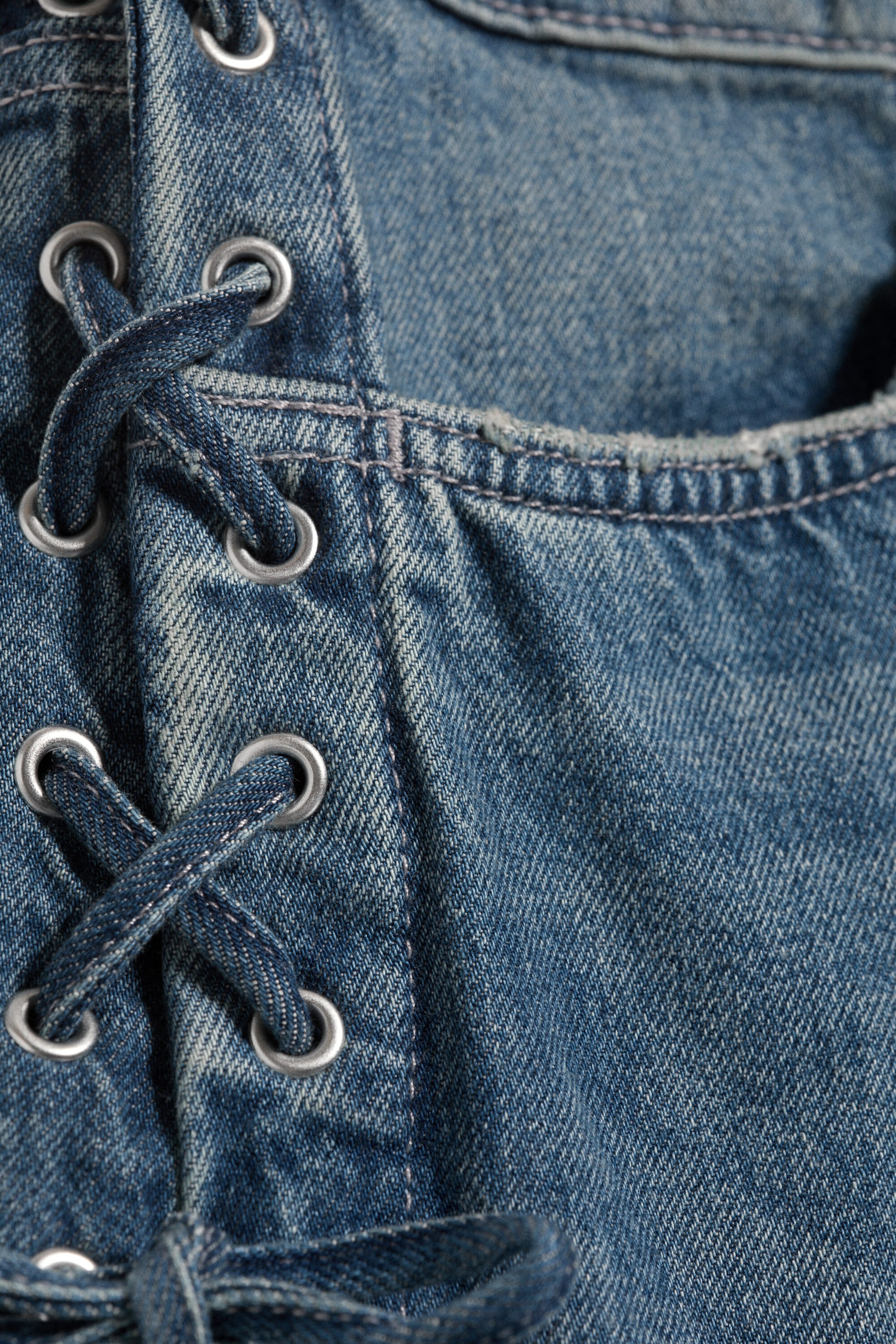Snøring Blå - Mellomblå - IMOO LAVT LIV LØSE VIDE JEANS MED SNØRING - 6