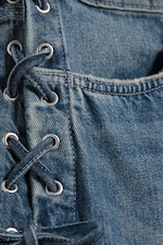 Snøring Blå - Mellomblå - IMOO LAVT LIV LØSE VIDE JEANS MED SNØRING - 6
