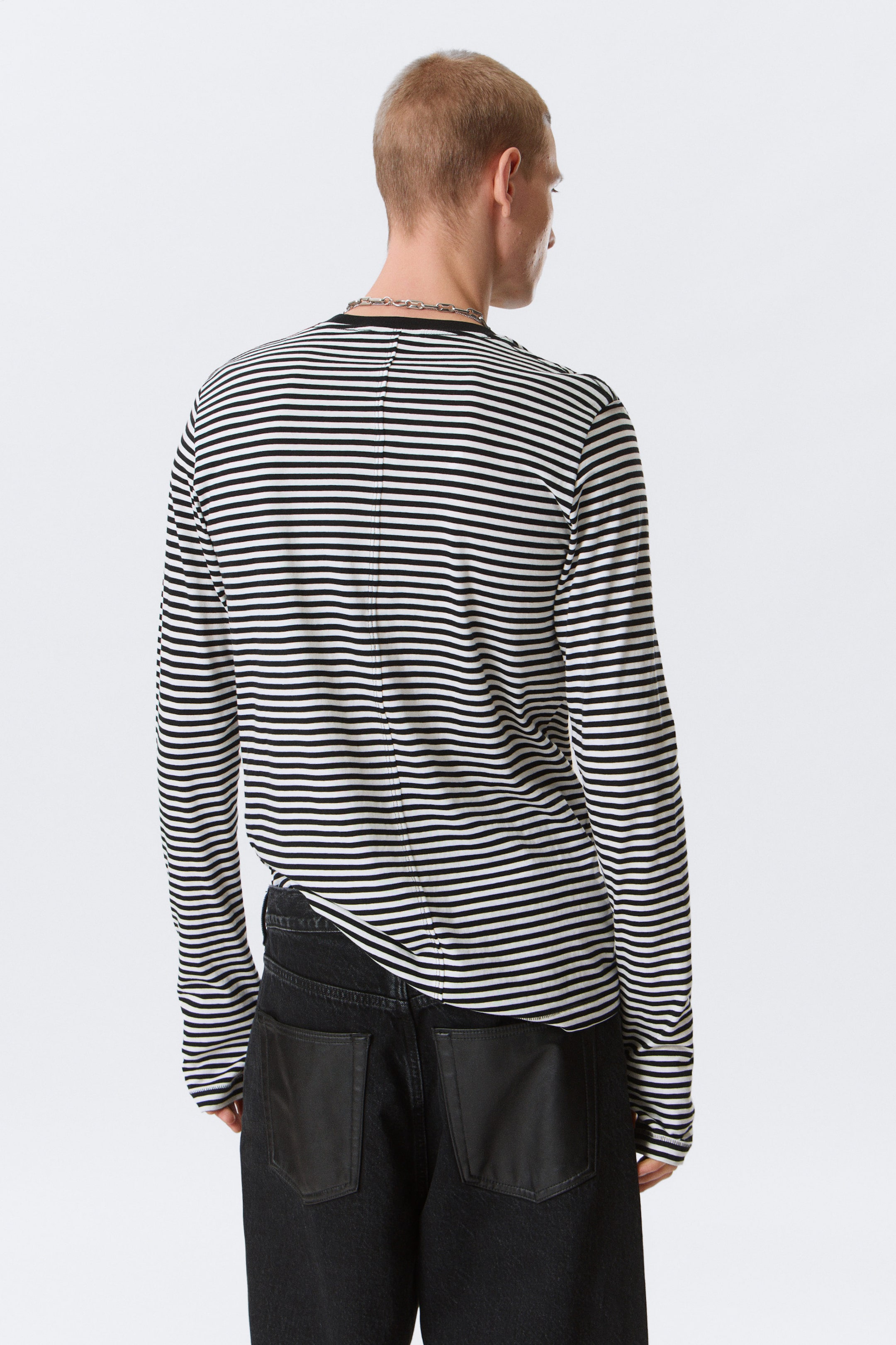 Black & White Stripes - Relaxed Long-Sleeved Cotton T-Shirt - 3