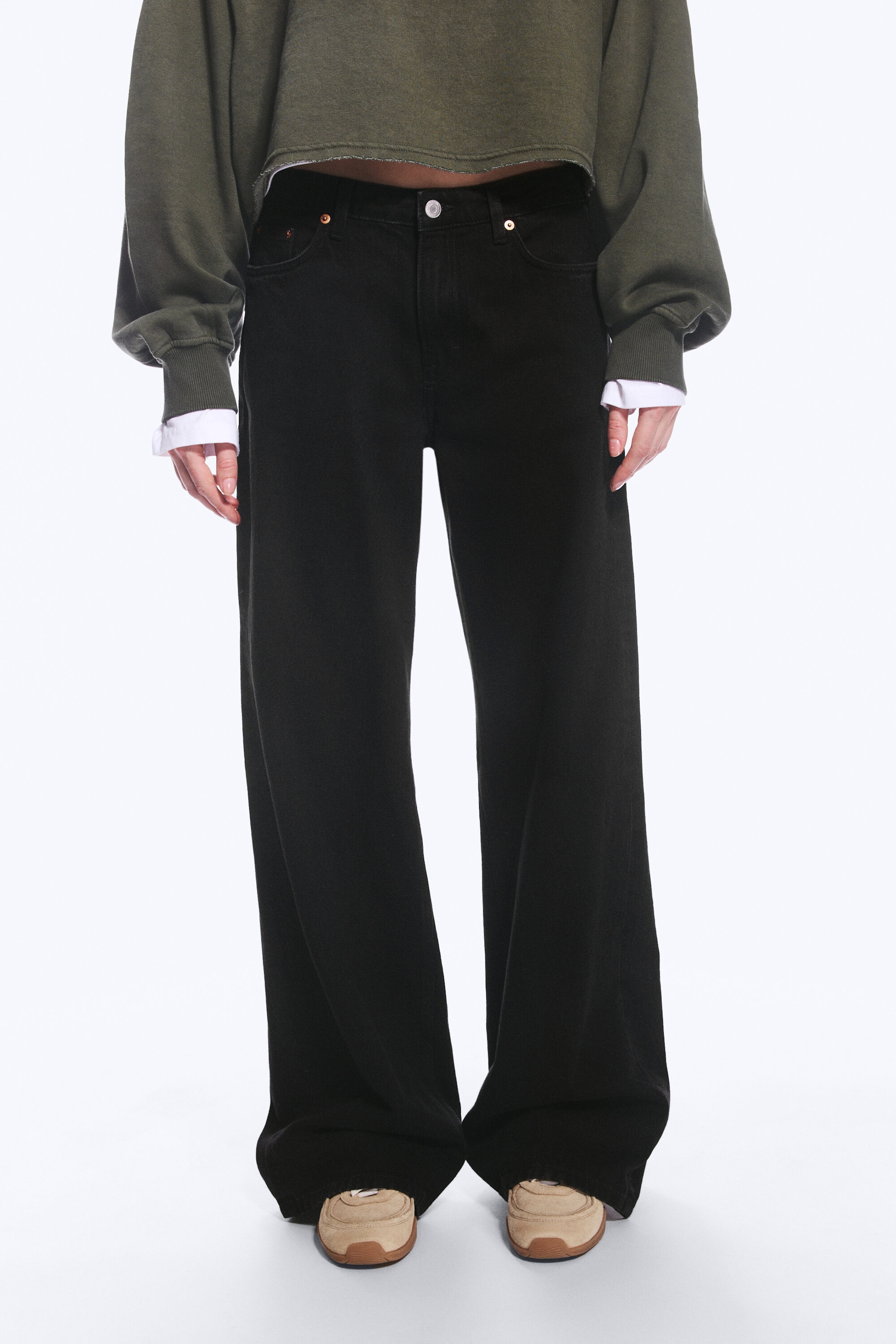 Tuned Black - Black - Paz Mid Rise Wide Jeans - 2