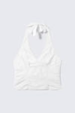 White - V-neck Cotton Halter Top - 5