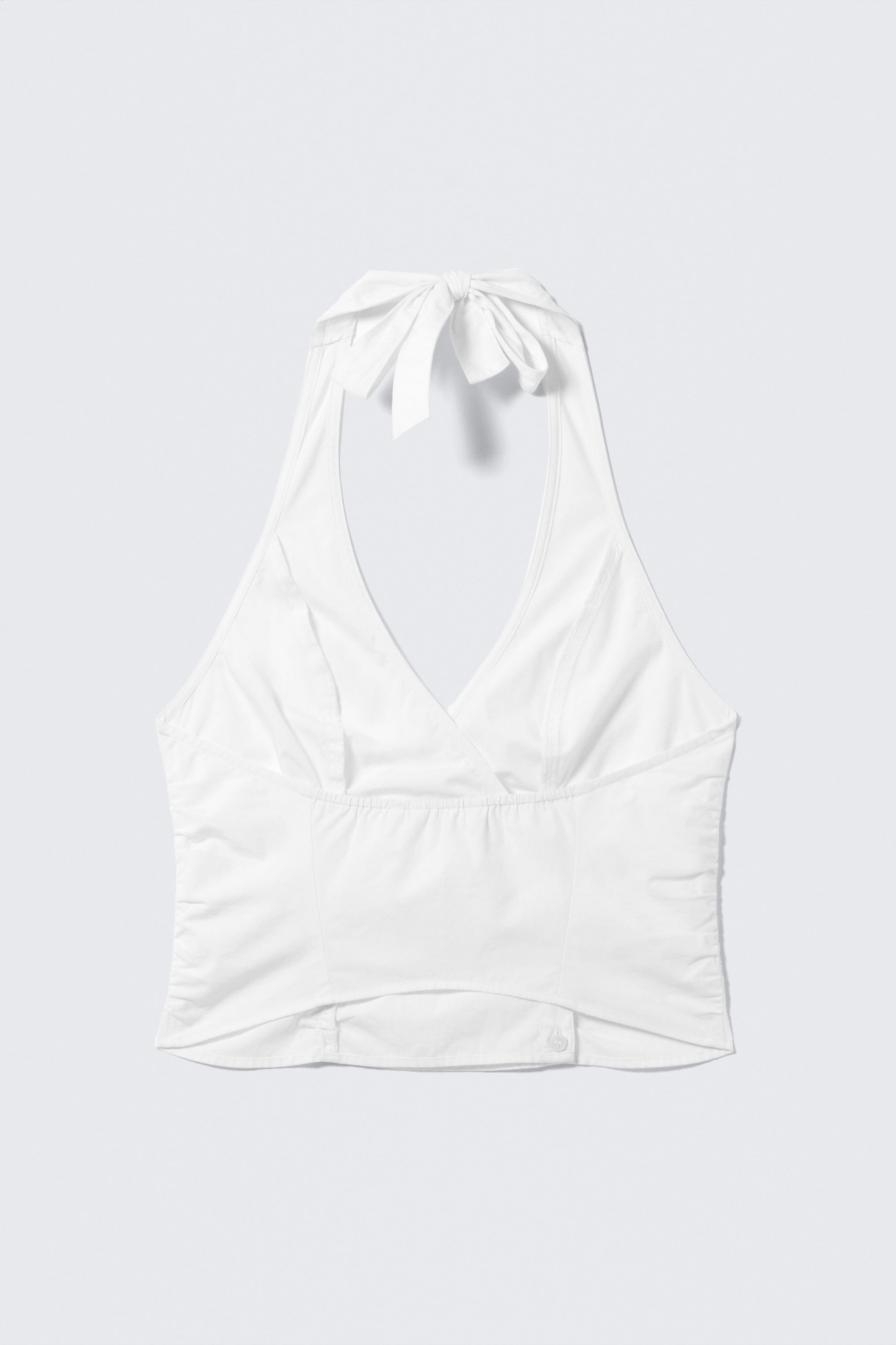 White - V-neck Cotton Halter Top - 2