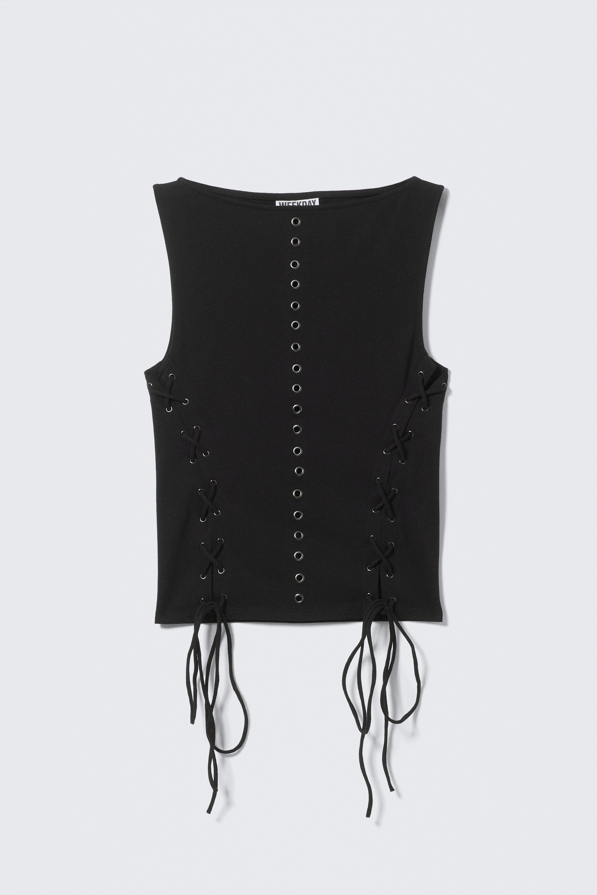 Sleeveless Lacing Boat-Neck Eyelet Top - Černá/Bílá
