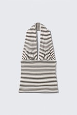 Dark Mole & White Stripes - Deep Halterneck Top - 0