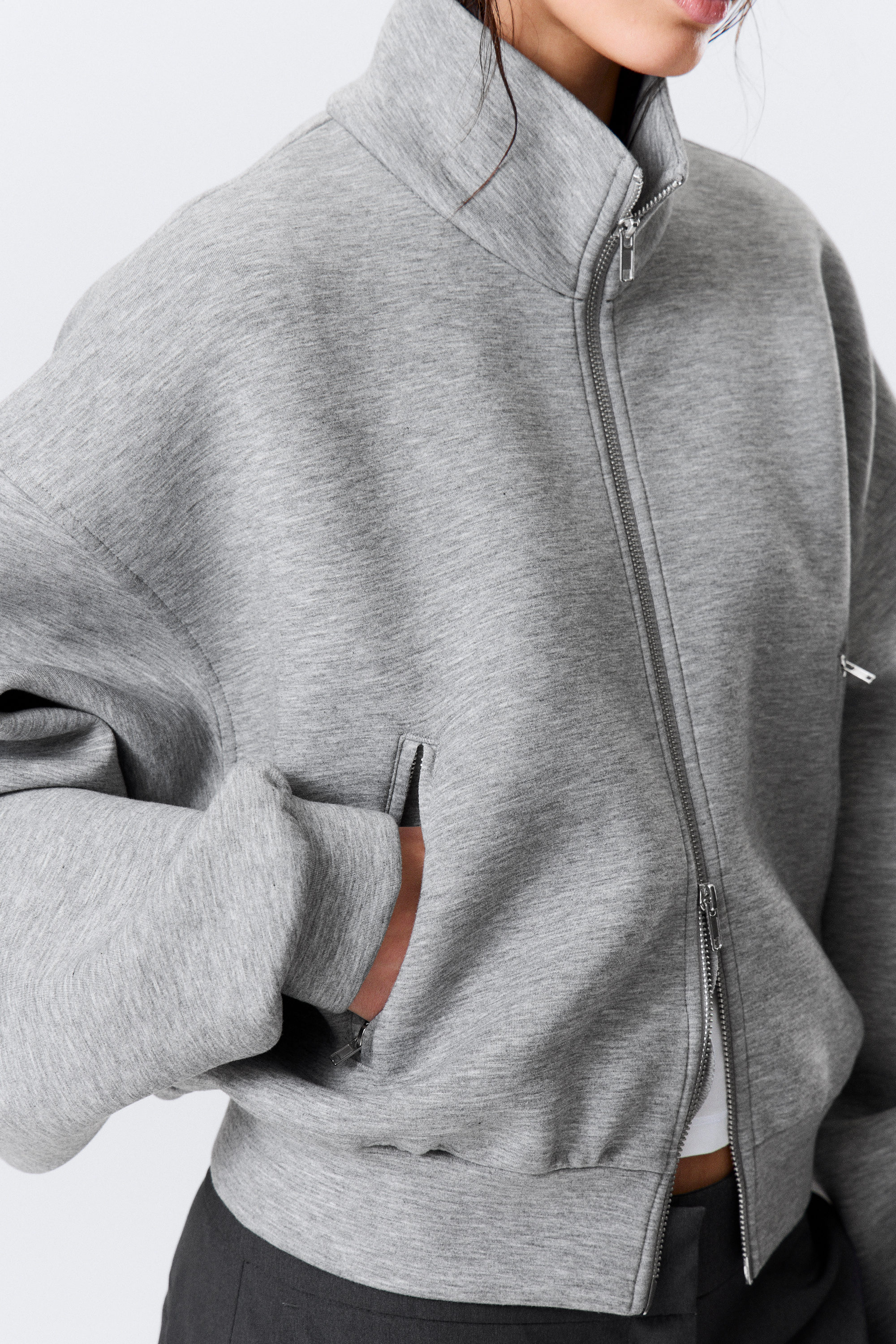 Grey Melange - OVERSIZED SCUBA ZIP JACKET - 2