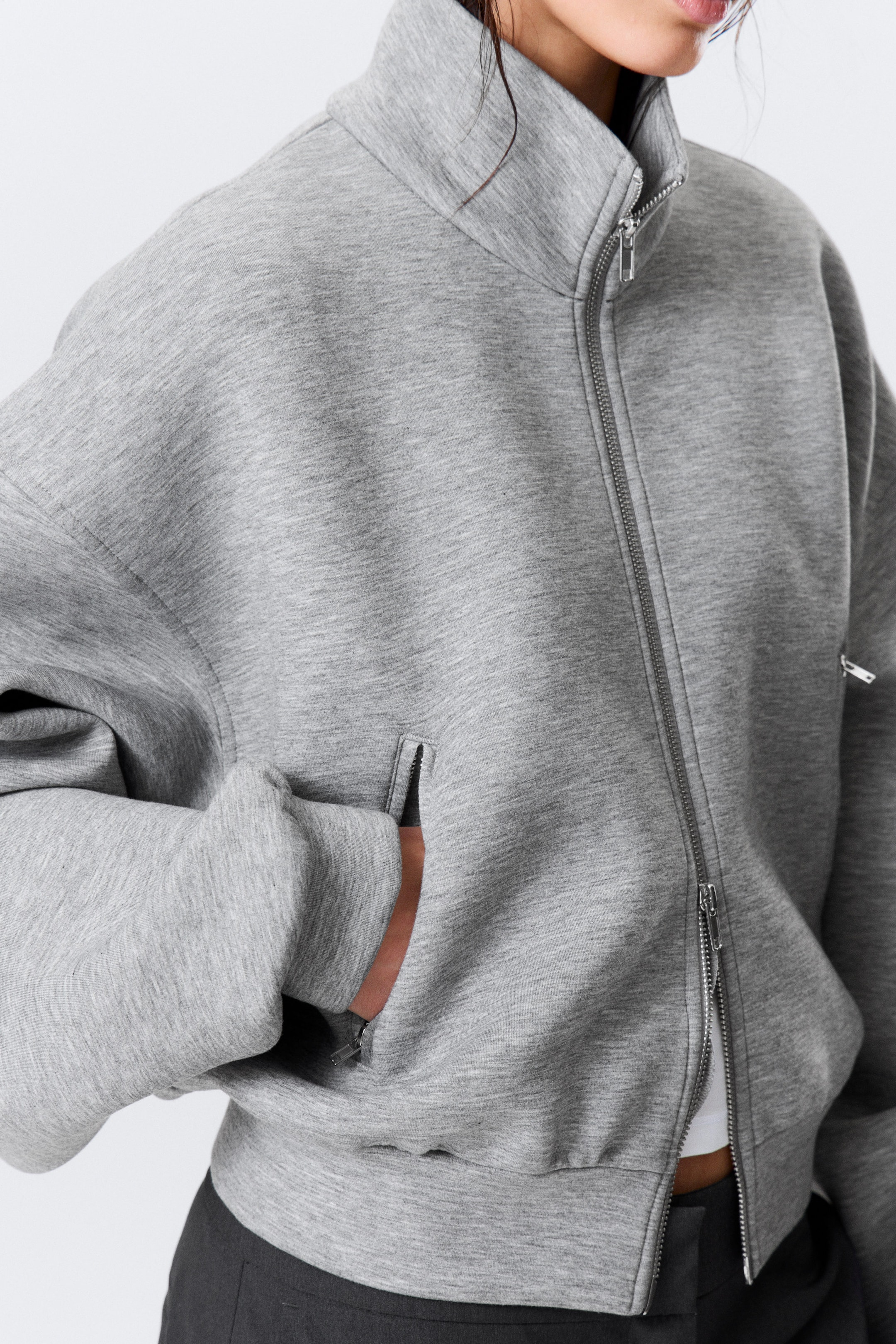 Grey Melange - OVERSIZED SCUBA ZIP JACKET - 2