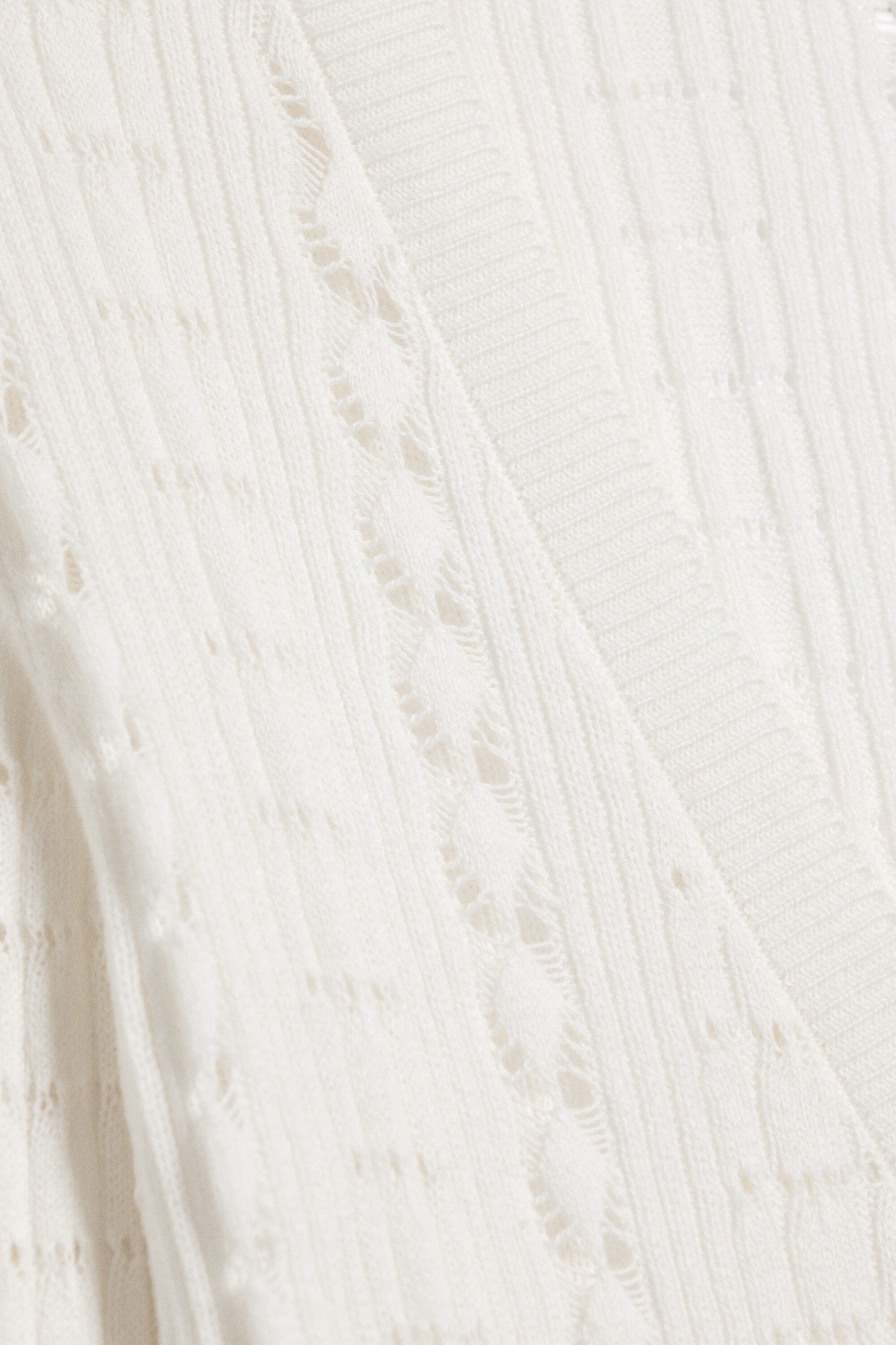 White - Long Frilled Knitted V-neck Cardigan - 5