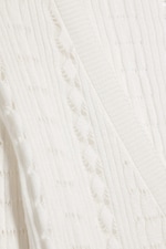 White - Long Frilled Knitted V-neck Cardigan - 5