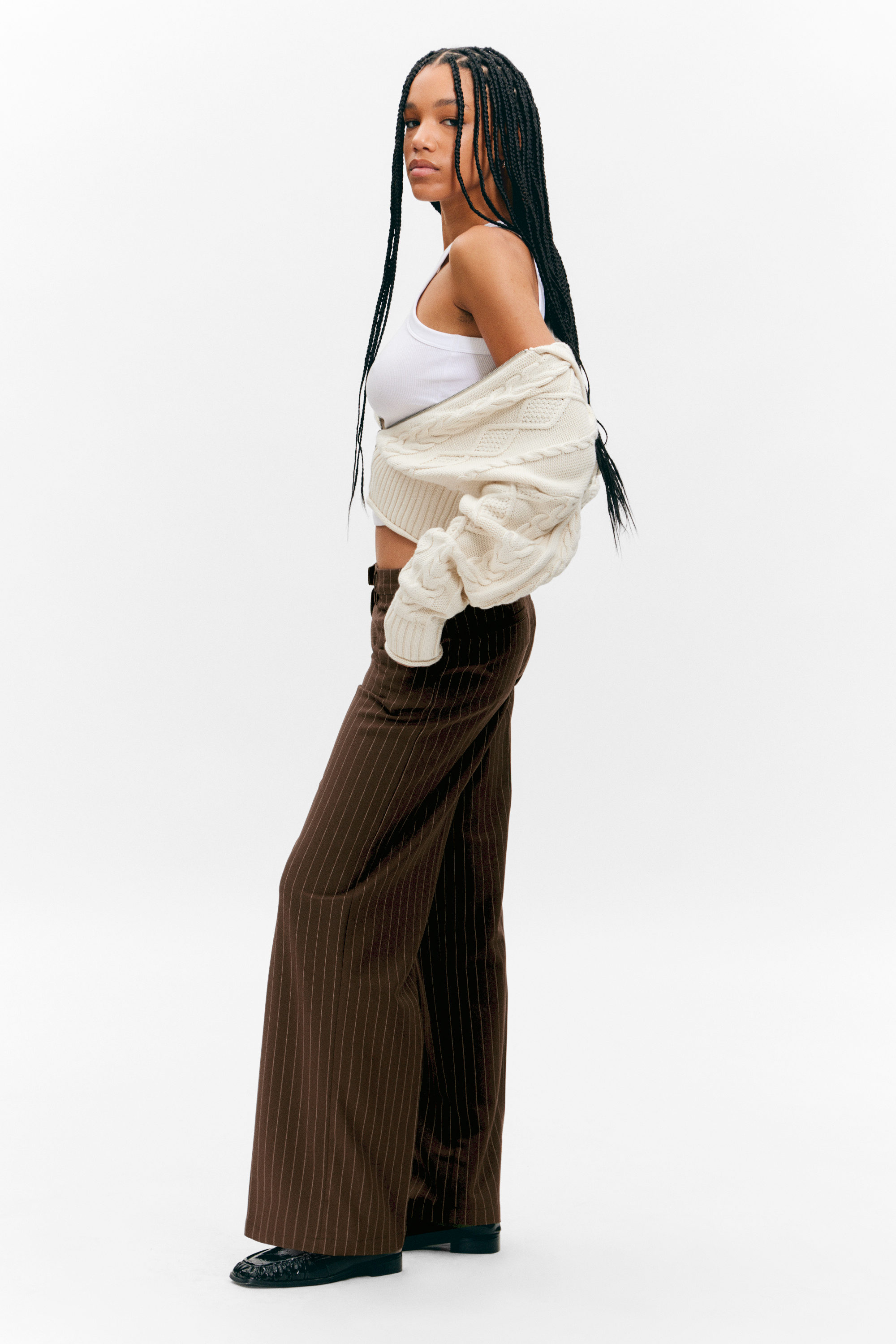 Brown Pinstripe - Low Rise Twill Suiting Trousers - 2