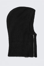 Schwarz - Weiche Strickhaube mit Reißverschluss - 2