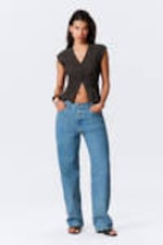 Dark Brown - Sleeveless Crinkle Top - 2