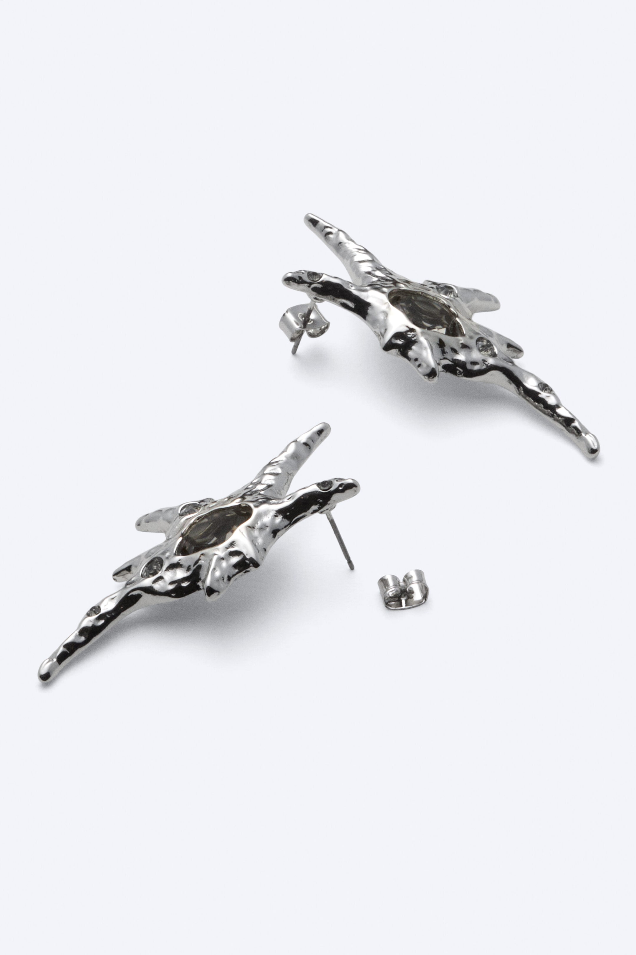 Silver - Sculptural textured earrings - 1