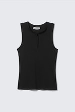 Schwarz - Schmales, ärmelloses Top mit V-Ausschnitt - 4