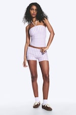 Striped Lilac - Halterneck Bandeau Top - 0