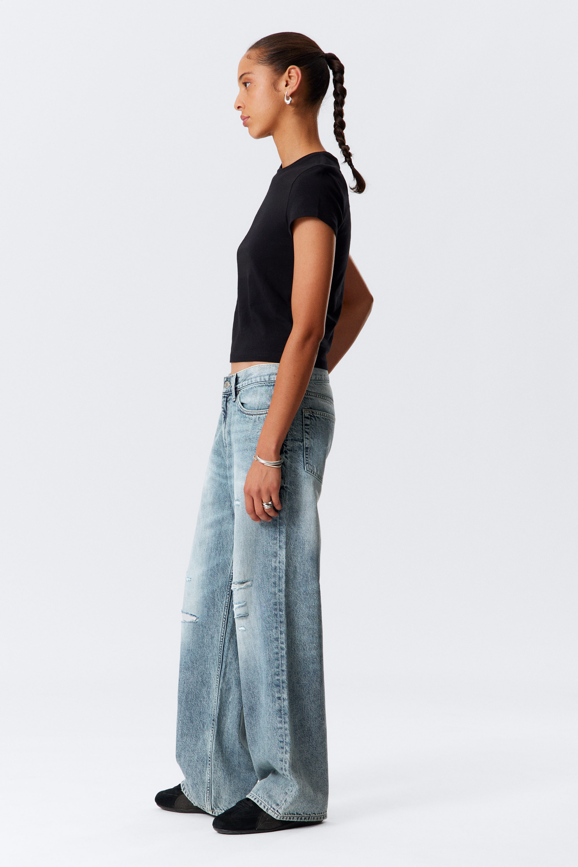 Torn Blue - Mittelblau - Dynasty Low Rise Loose Wide Leg Jeans - 2