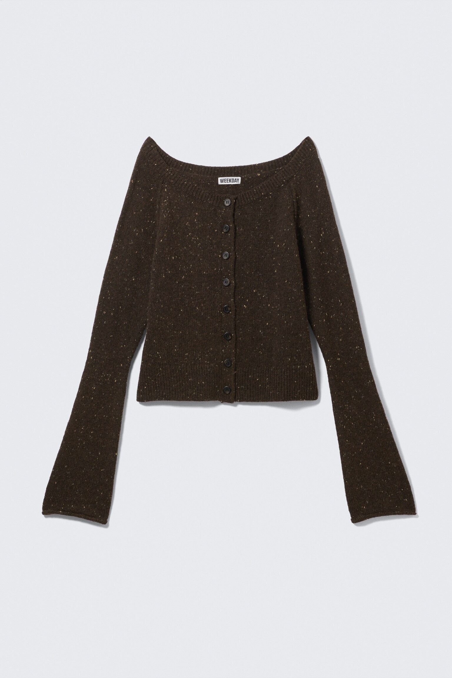 Nepped Knitted Wool-Blend Cardigan - Dark Brown Melange/Grey Melange - 2