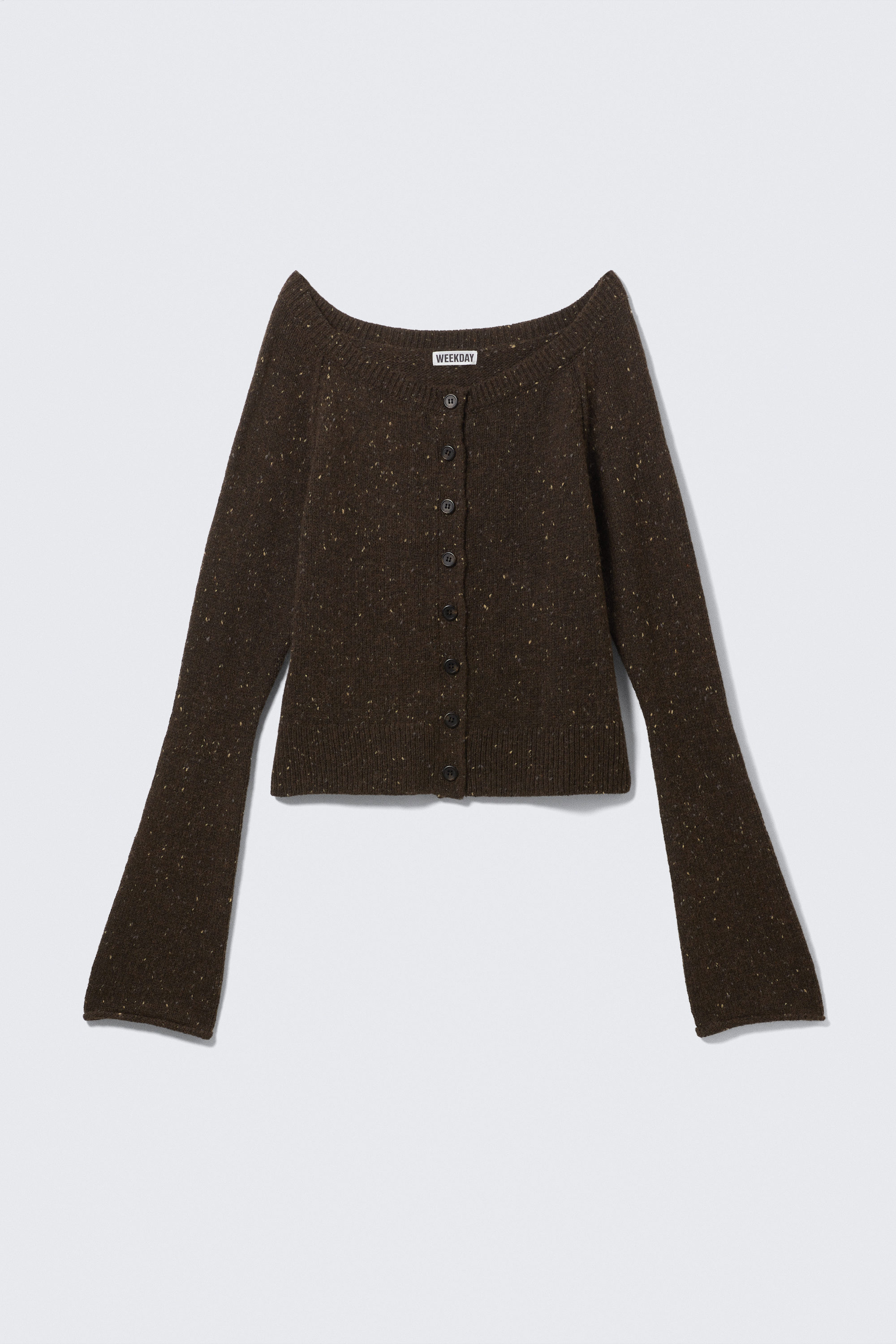 Dunkelbraun meliert - Strick-Cardigan aus Wollmischung mit Knötchen-Struktur - 1