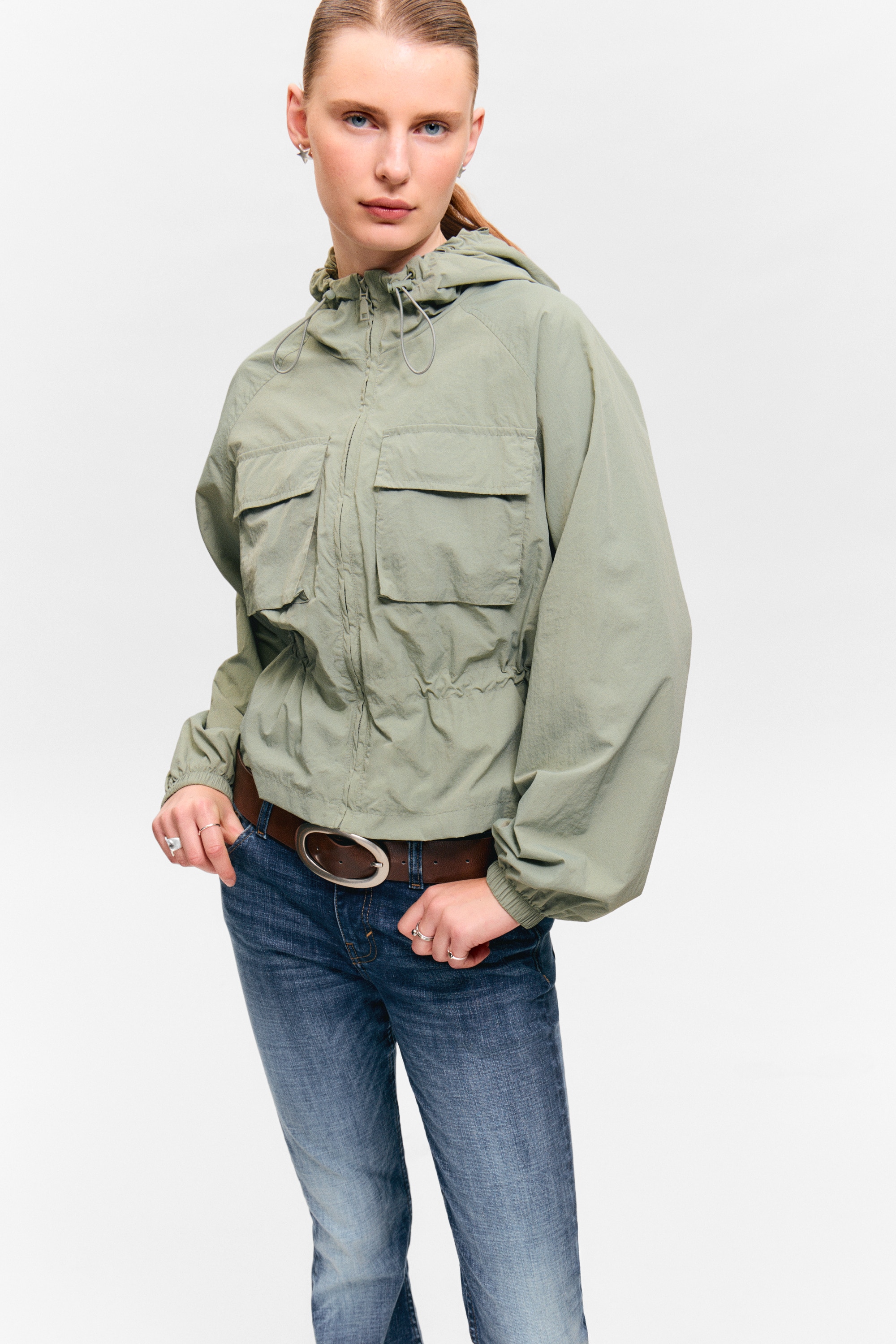 Windbreaker Nylon Jacket - Dusty Khaki Green/Dark Grey