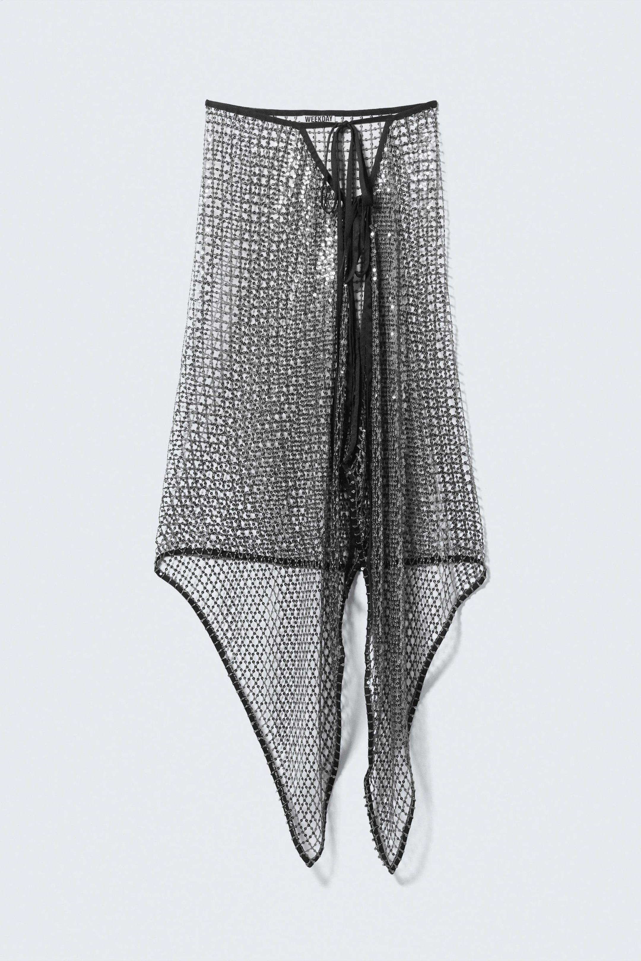 Dark Grey - Sequin Mesh Tie Midi Skirt - 3