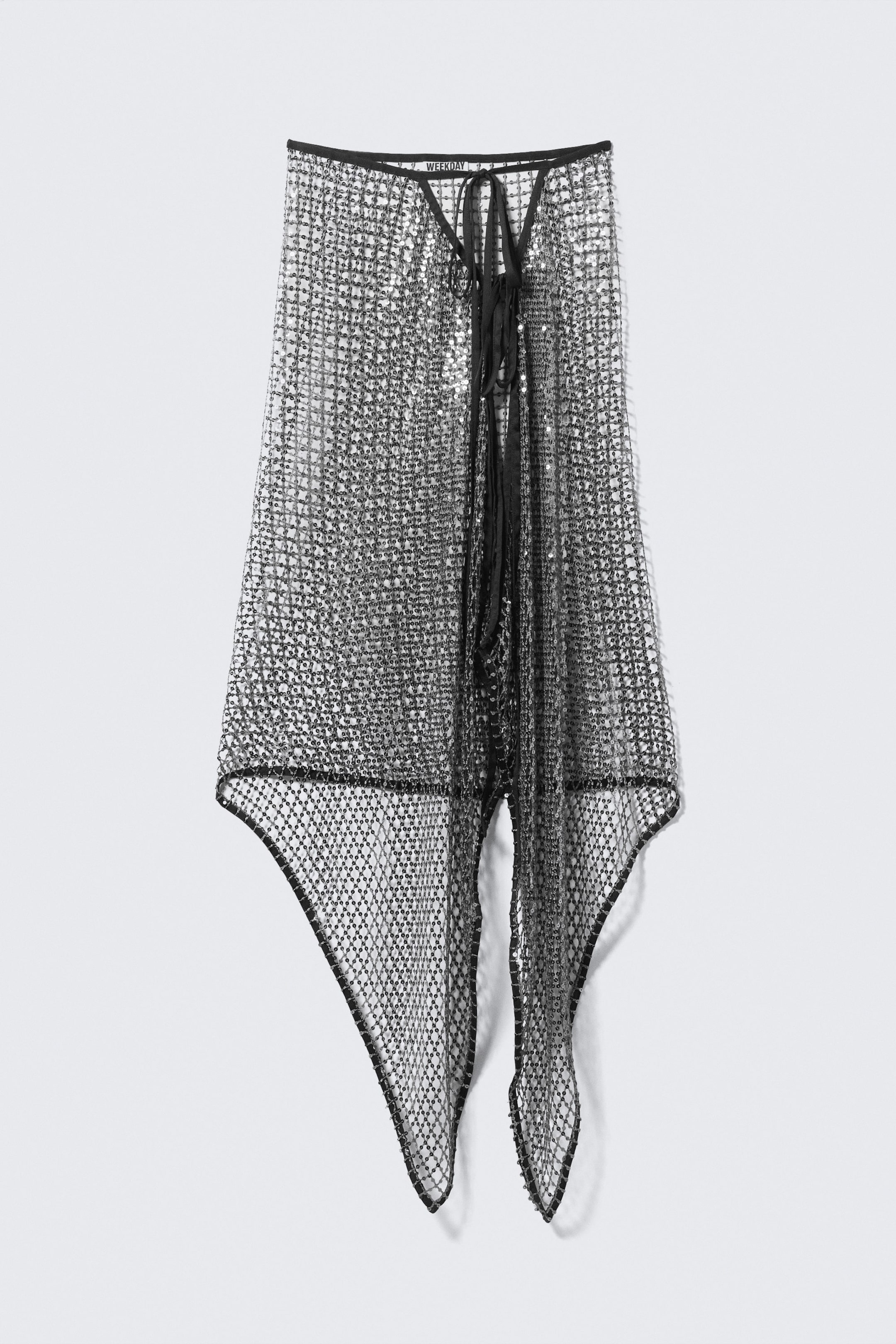 Dark Grey - Sequin Mesh Tie Midi Skirt - 0