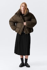 Dark Brown - Short Oversized Puffer Jacket - 0
