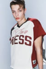 Dark Red & White - I'M A MESS - CM x LB Short-Sleeved Unisex Football T-shirt - 3