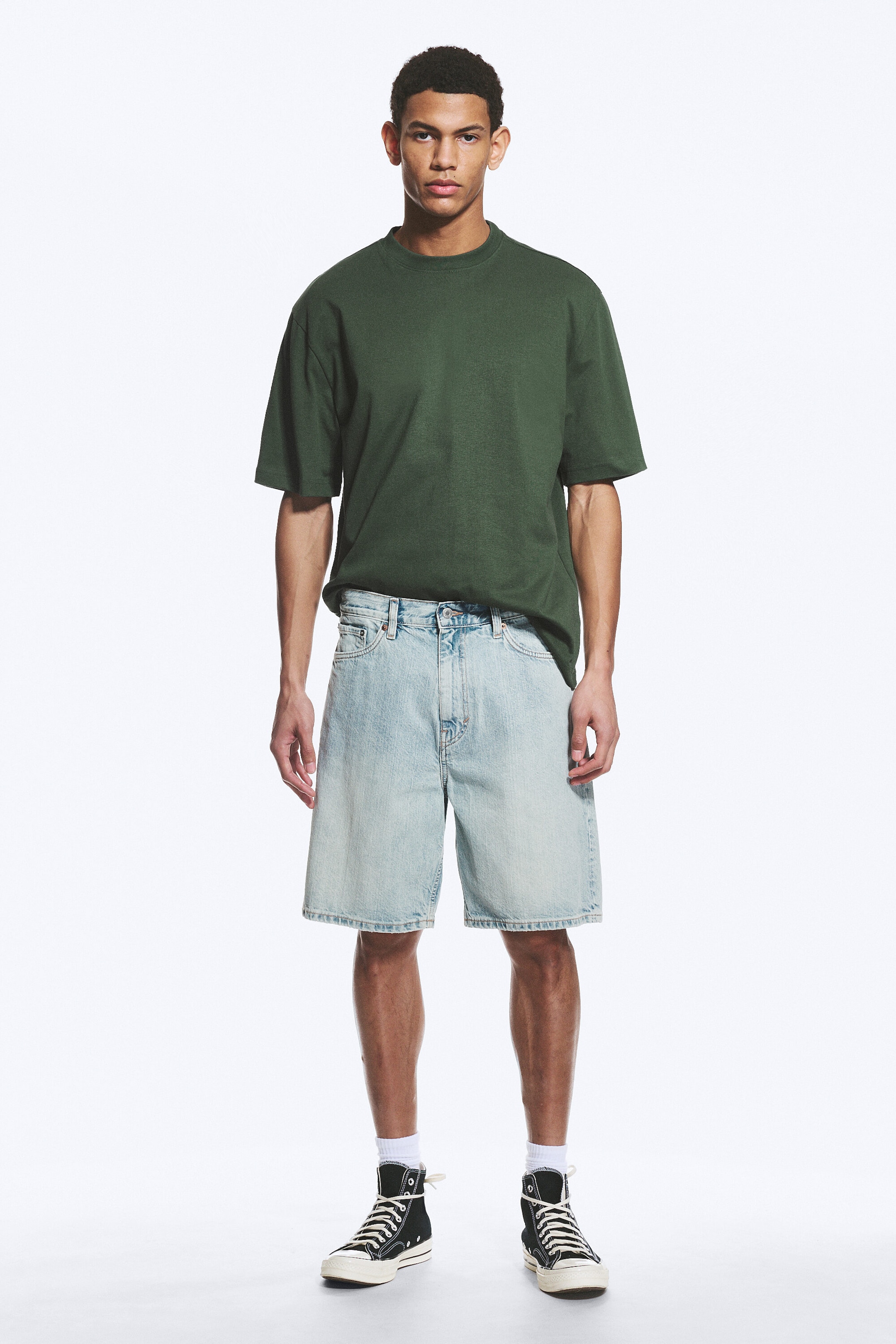 Dream Blue - Light Blue - Galaxy Mid Rise Loose Denim Shorts - 1