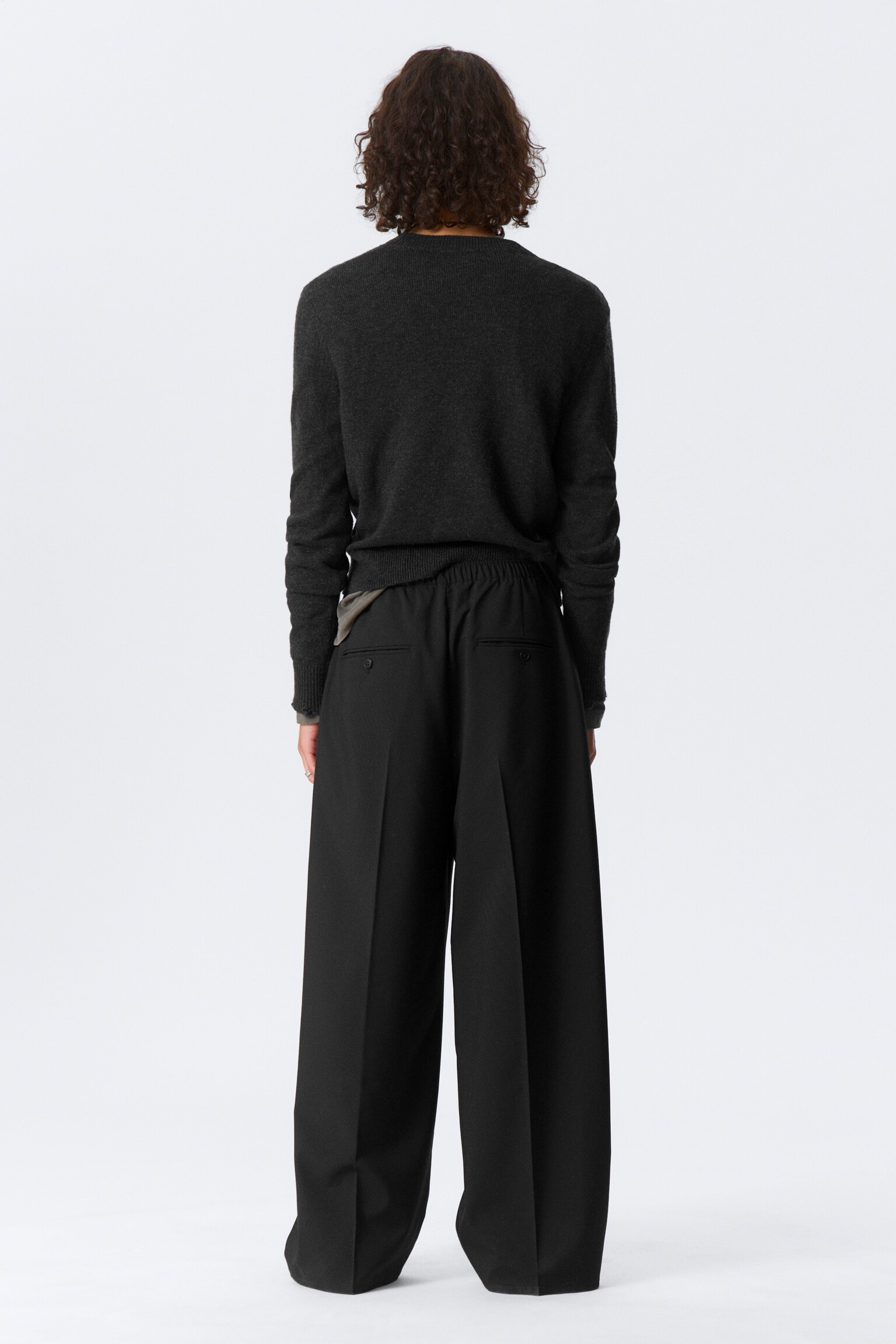 Oversized Suit Trousers - Black/Beige - 4