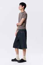 Blue Rinse - Mörkblå - Astro Mid Waist Loose Baggy Denim Shorts - 2