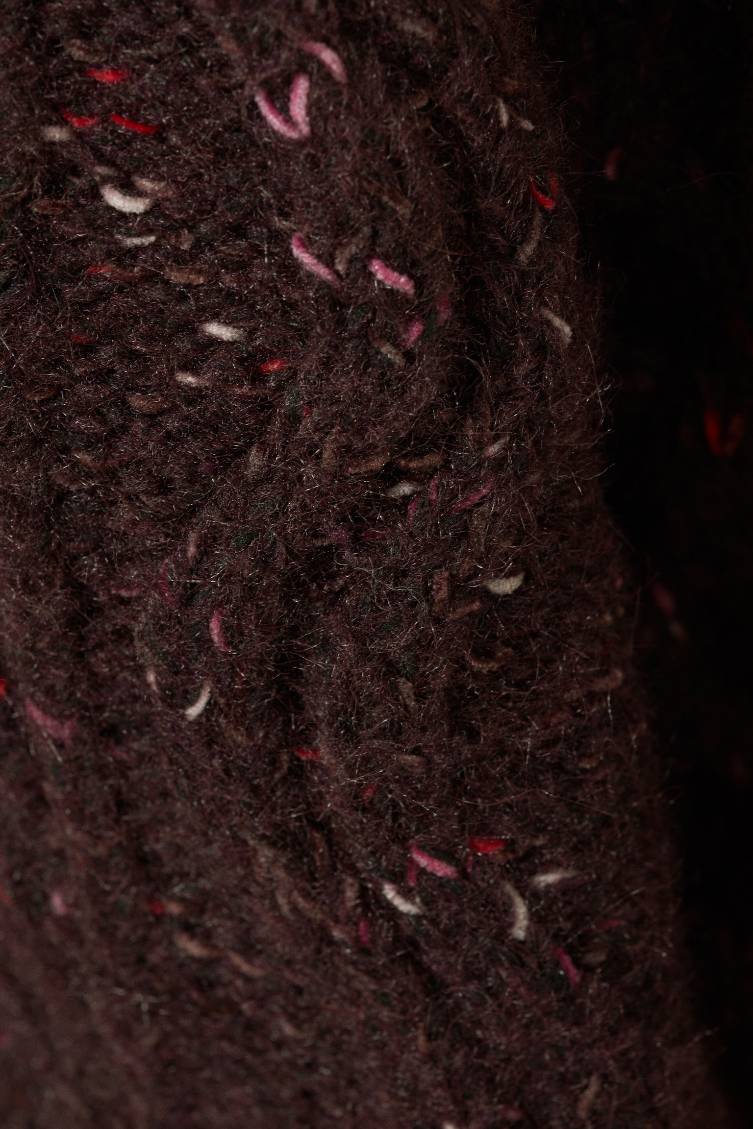Long Cable Knit Textured Sweater - Dark Purple - Pink Neps/Beige - Pink Neps - 3