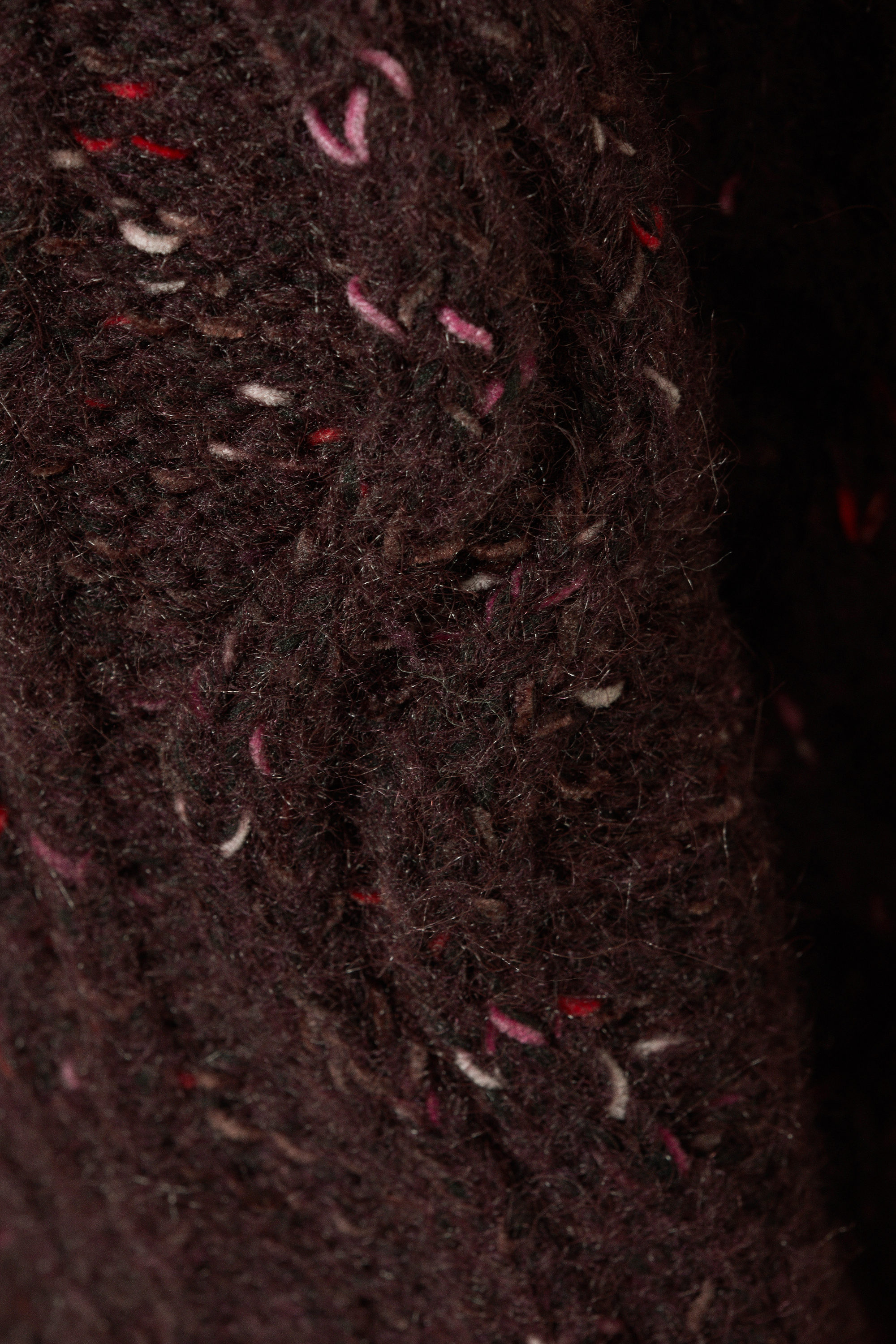 Dark Purple - Pink Neps - Long Cable Knit Textured Sweater - 5