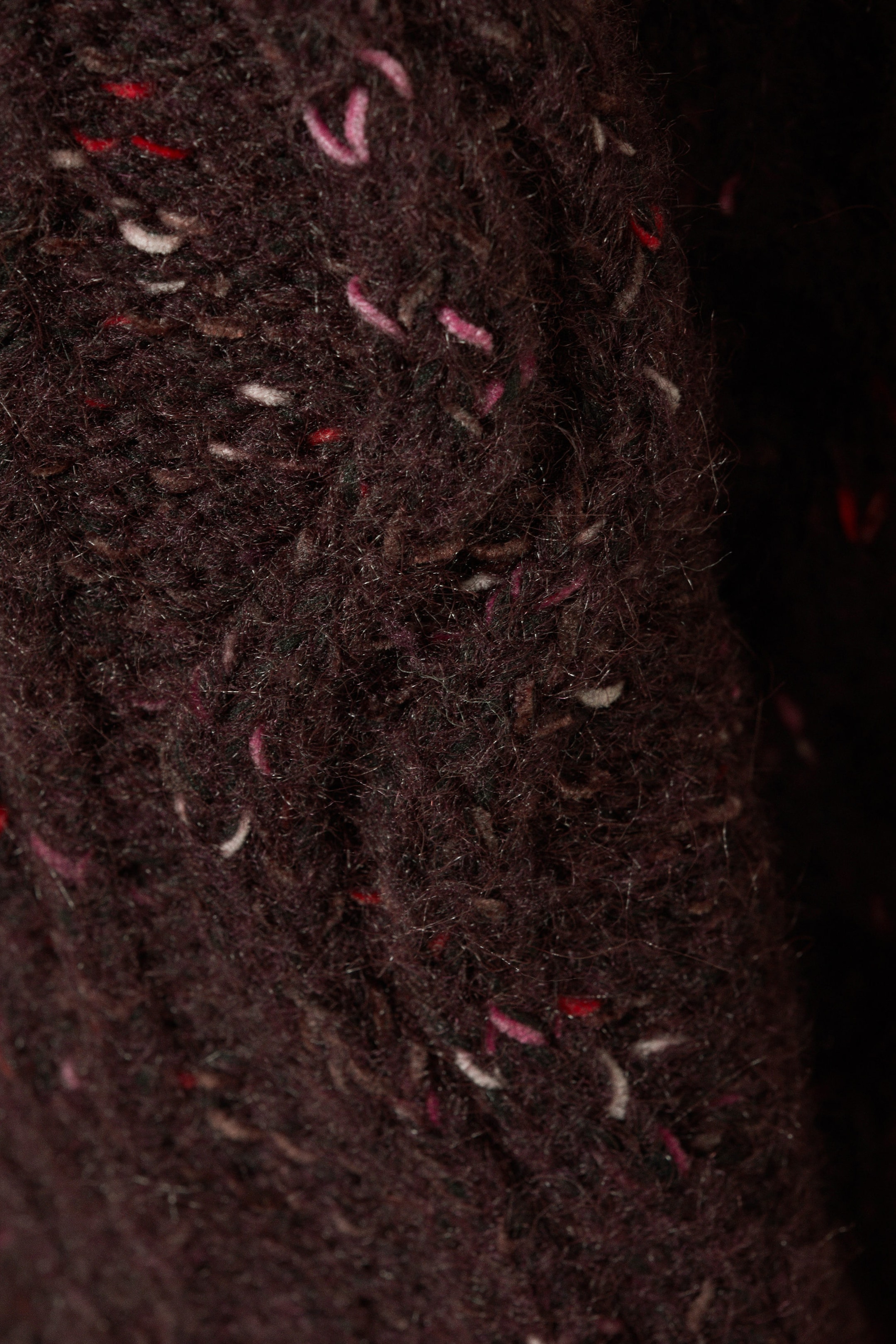 Dark Purple - Pink Neps - Long Cable Knit Textured Sweater - 5