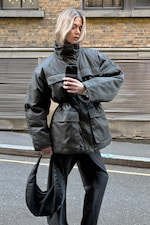 Dark Grey - Oversized Padded Utility Jacket - 0