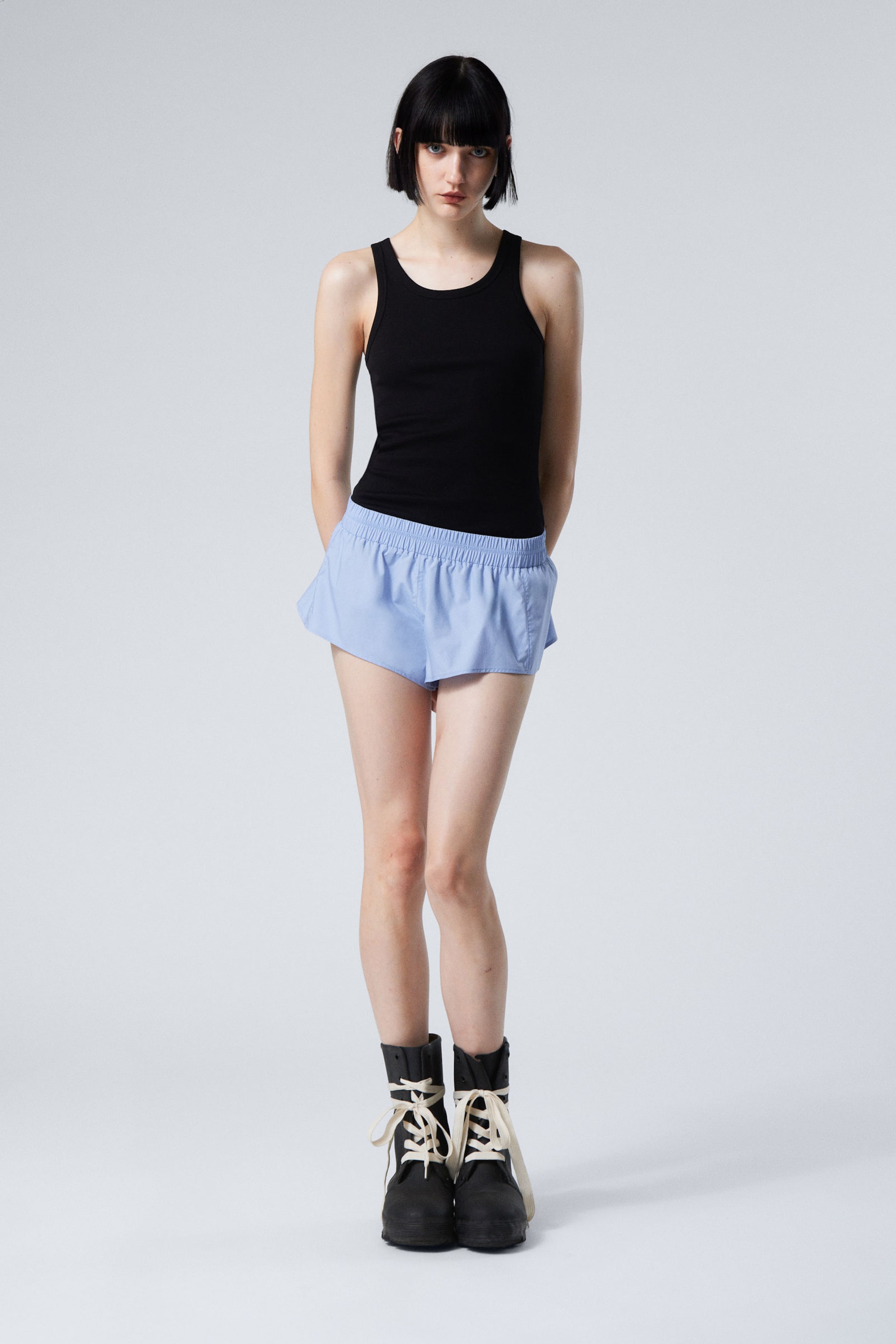 Light Blue - Mini Cotton Shorts - 1